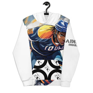 Black Hockey Player on hoodie