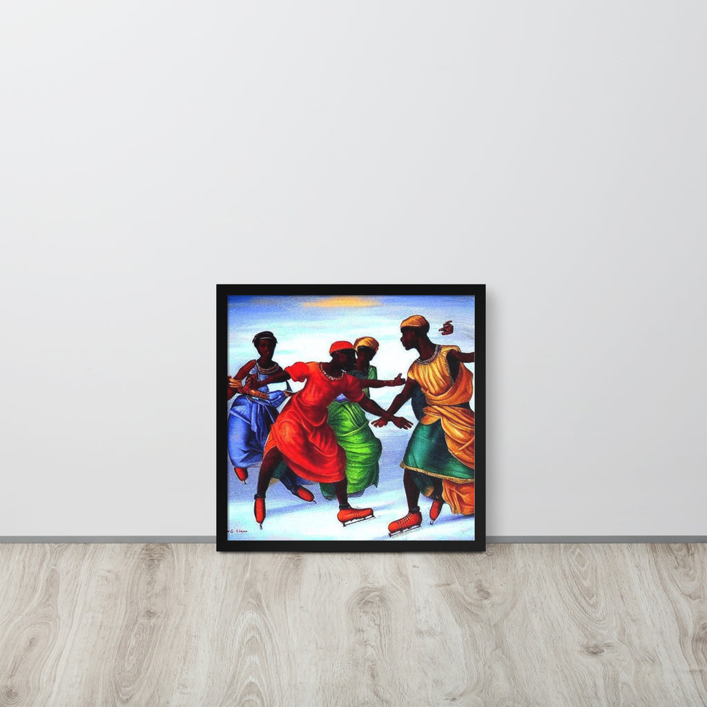 African American Ice Skater in painting